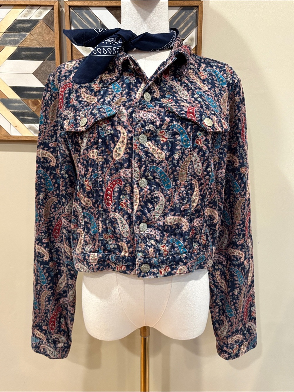 Vintage RALPH Ralph Lauren 90s Cropped Paisley Corduroy Trucker Jacket Large
